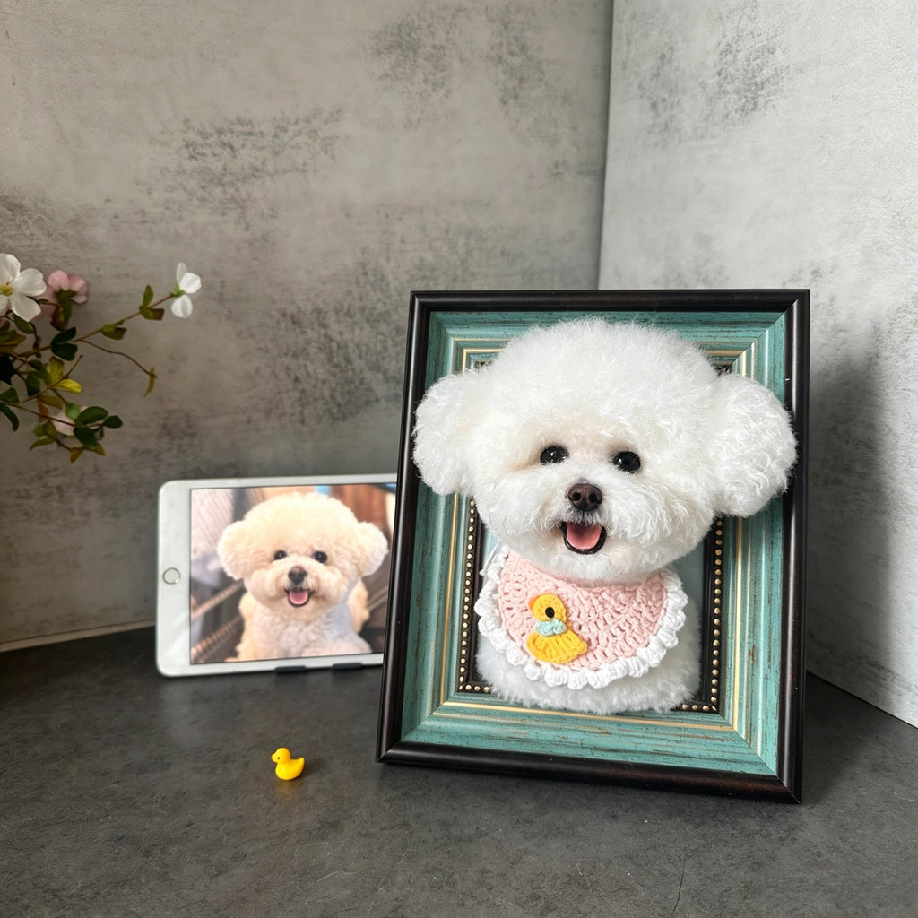 Custom Handmade Wool Felt Pet Portrait 5 Inch Desktop Photo Frame