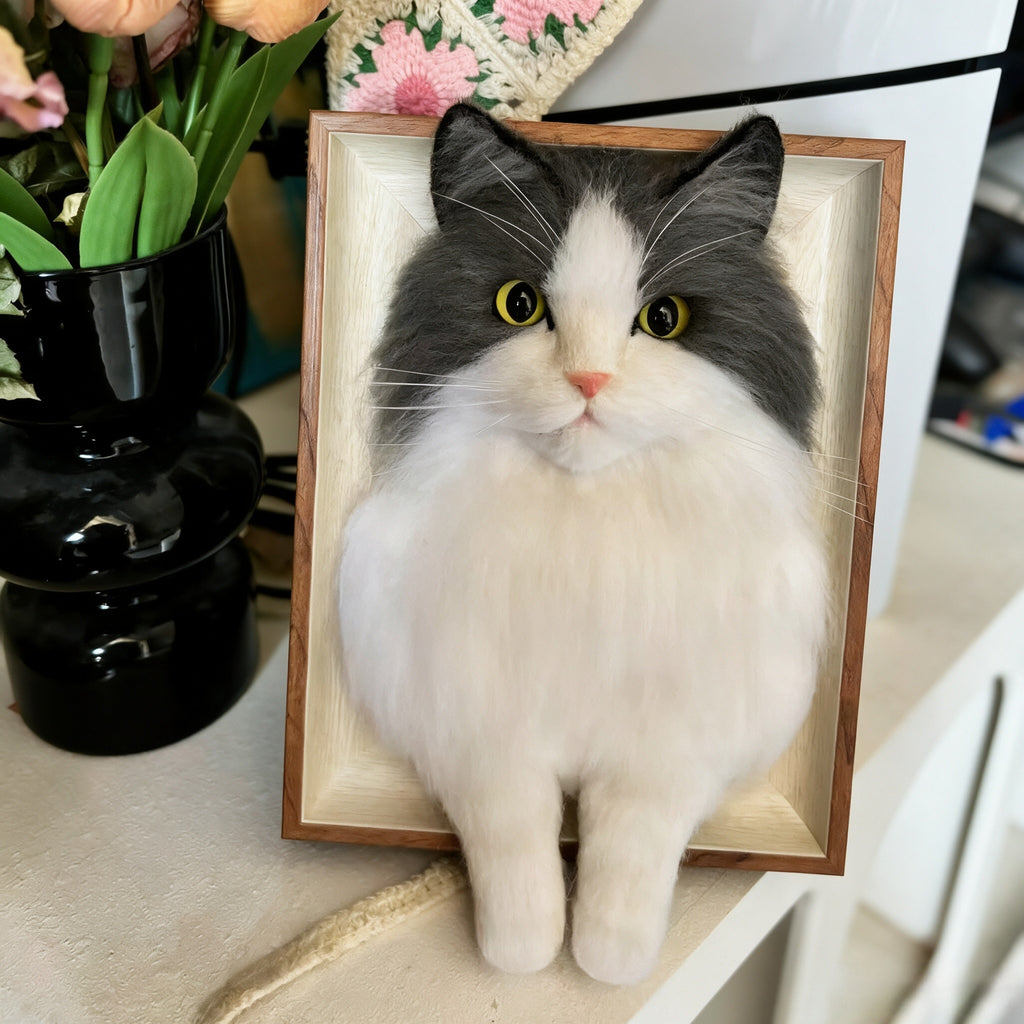 Custom Handmade Wool Felt Pet Portrait | 6 Inch Paw Decor Desktop Photo Frame