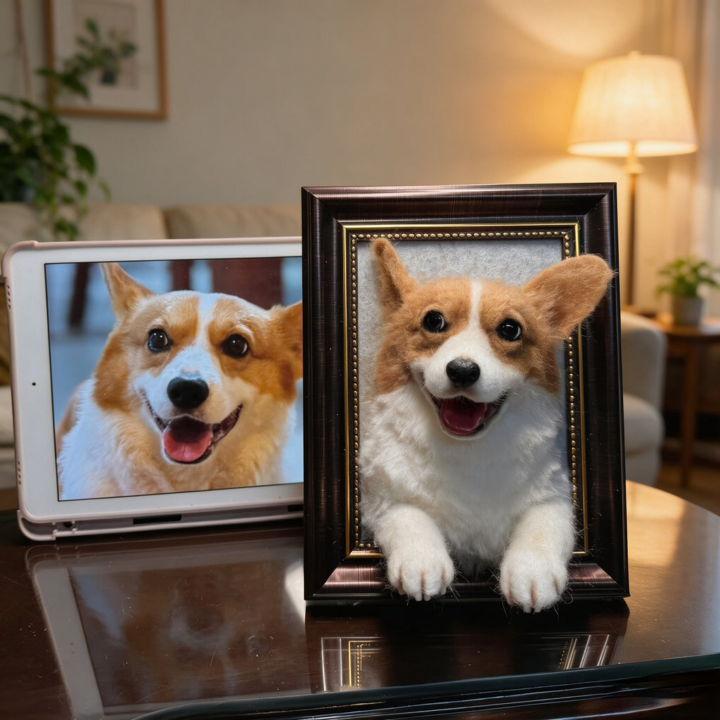 Custom Handmade Wool Felt Pet Portrait | 6 Inch Paw Decor Desktop Photo Frame