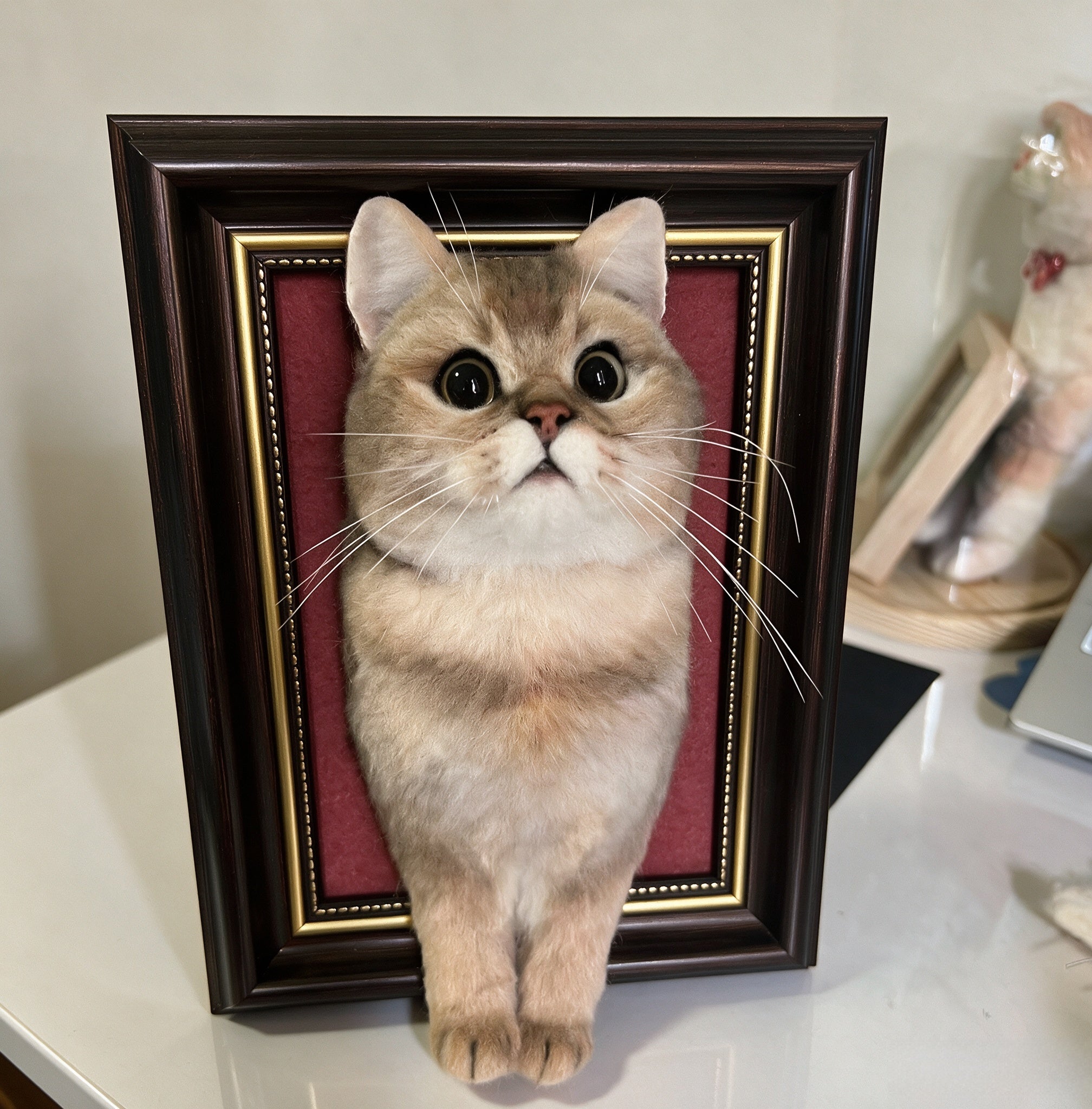 Custom Handmade Wool Felt Pet Portrait | 6 Inch Paw Decor Desktop Photo Frame